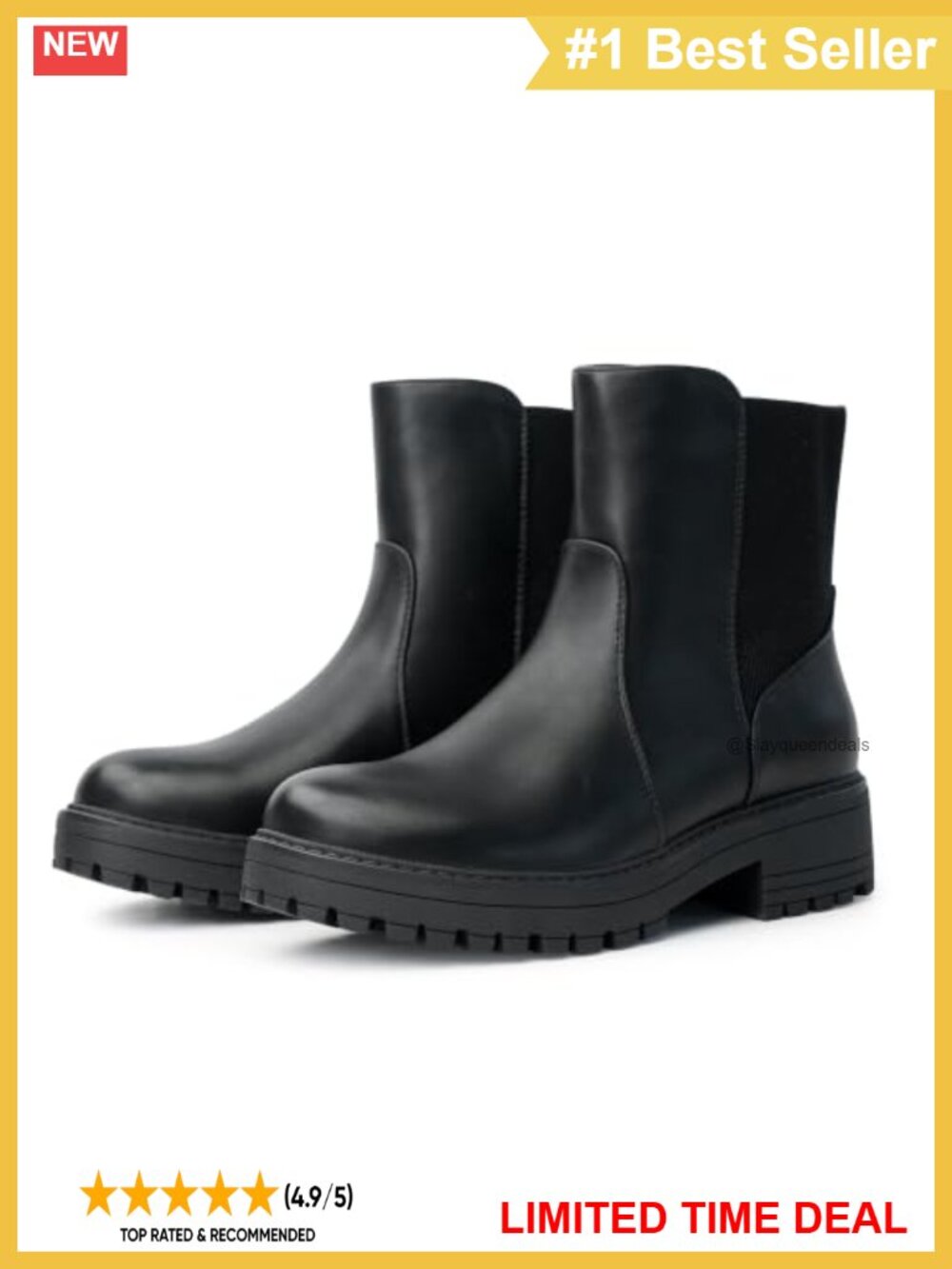 Faux Leather Chelsea Ankle Boots Platform Lug Sole Chunky Heel Slip-On